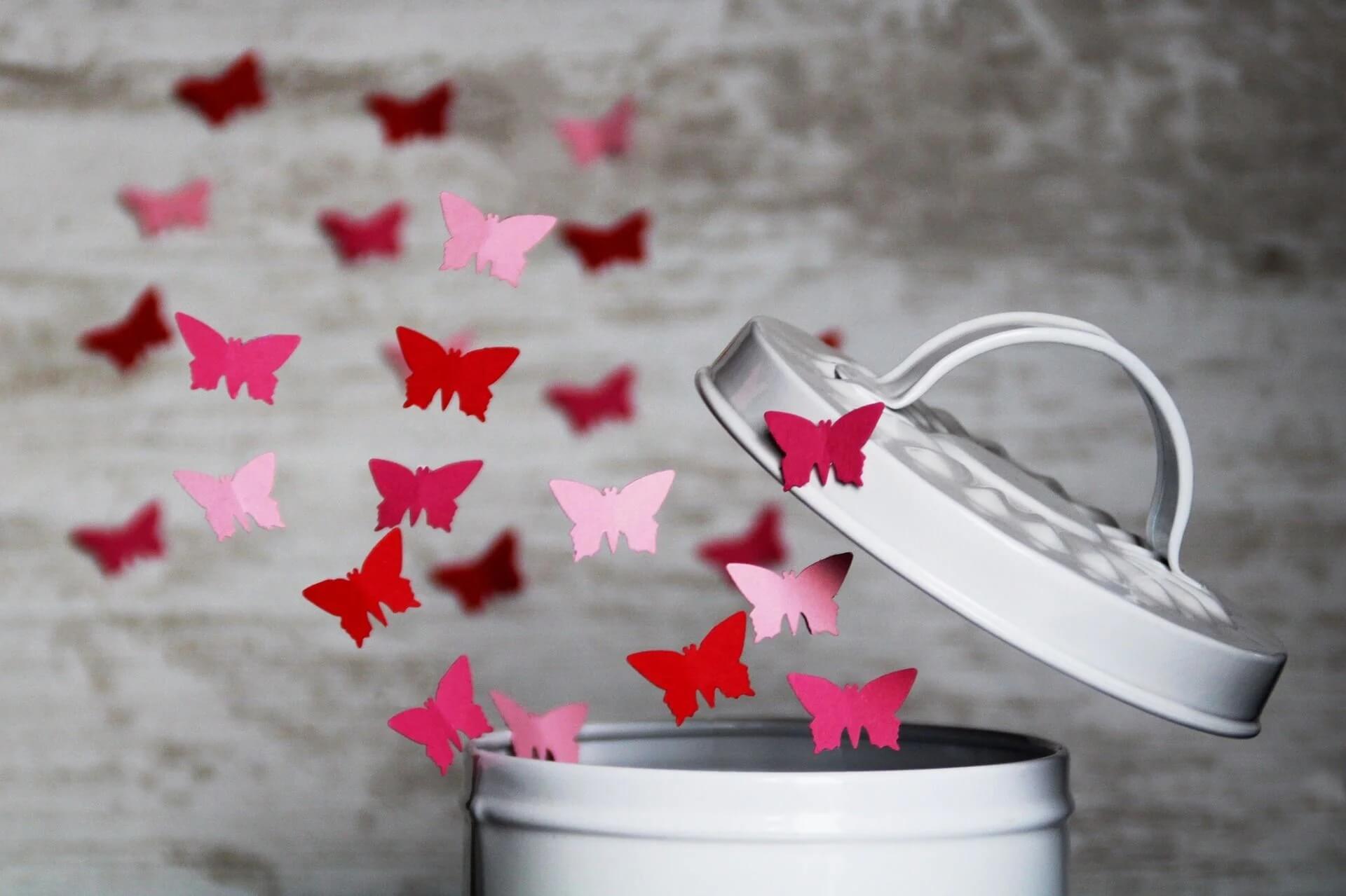 2021-04-19 Letting Go paper butterflies out of metal jar